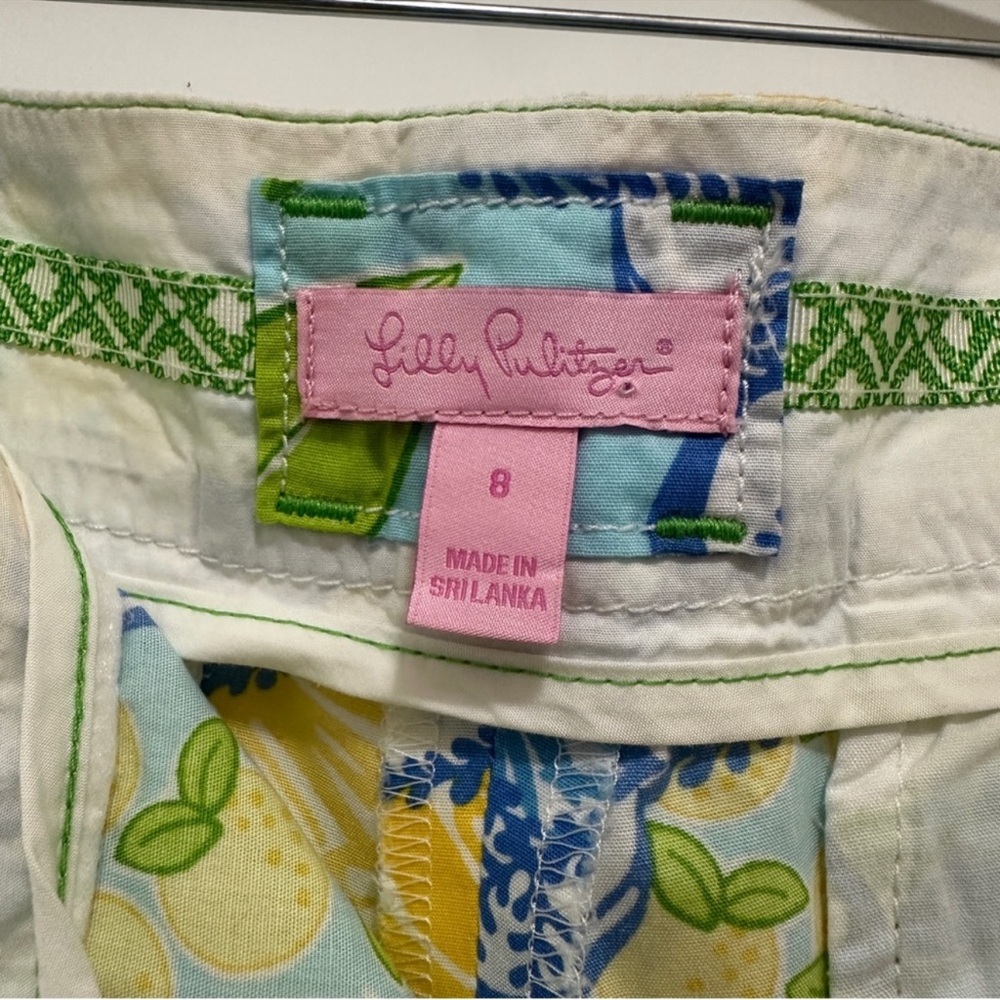 Lilly Pulitzer Womens Pants Blue Yellow Monkey Lemon Cotton Blend Cropped - Picture 4 of 6